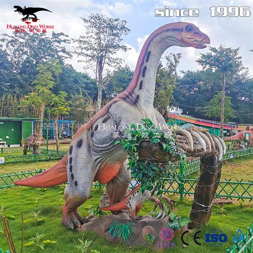 景区引流美陈产品仿真电动恐龙硅胶表皮制作可动可叫亲子恐龙乐园