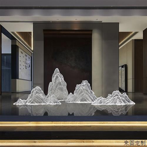 透明假山雕塑树脂摆件会所酒店别墅大堂前台样板间售楼处软装饰品图片