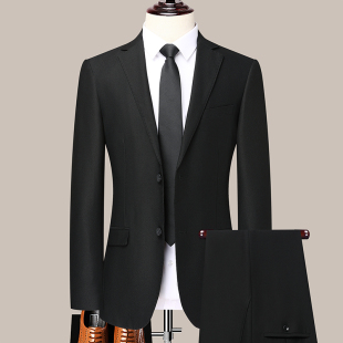 休闲商务婚礼职场修身 正装 薄中青年纯色职场西服两件套 套装 男西装