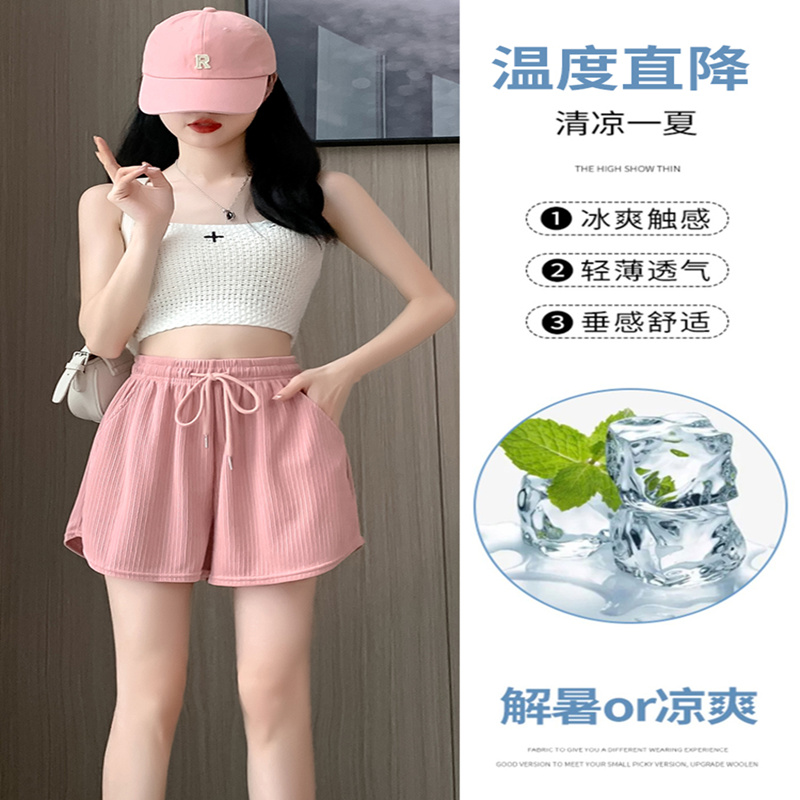 hlw冰丝短裤女夏季薄款2023新高腰宽松垂感三分运动阔腿休闲裤子-第2张图片-提都小院