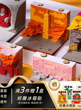 3d立体纸雕日历便签手撕便签纸台历河南洛阳秋记盲盒建筑创意文创