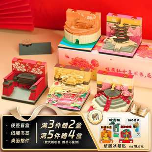 3d立体纸雕日历便签手撕便签纸台历洛阳牡丹花会盲盒建筑创意文创