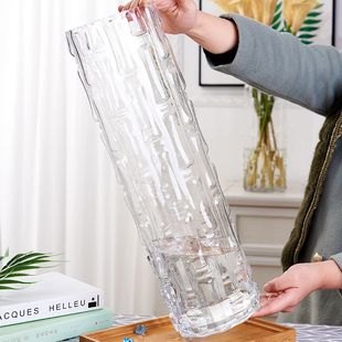 特大号落地富贵竹花瓶摆件玻璃透明水养水培直筒家用客厅插花装 饰