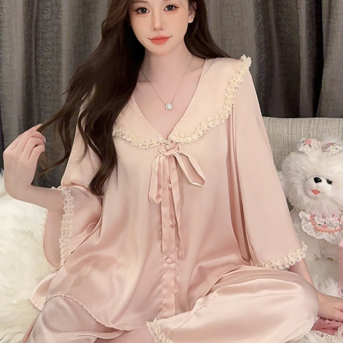 维多利亚桑蚕丝睡衣女真丝家居服