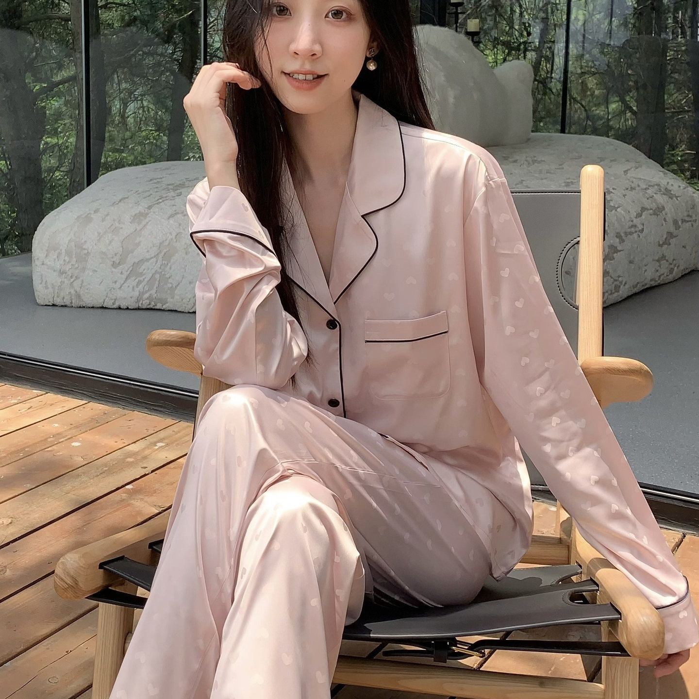 维多利亚真丝睡衣女士长袖家居服