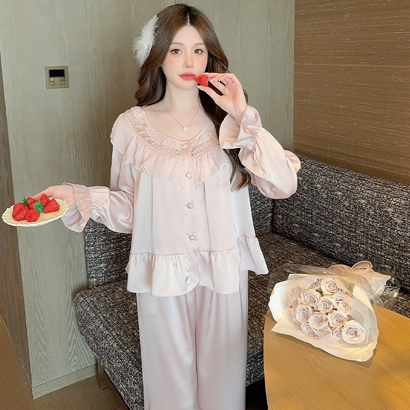 维多利亚真丝睡衣女花边宫廷风