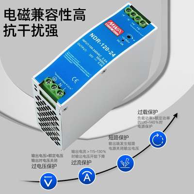 NDR-120-24V导轨开关电源150W60W240W75W480明伟12V48V10A5A直edr