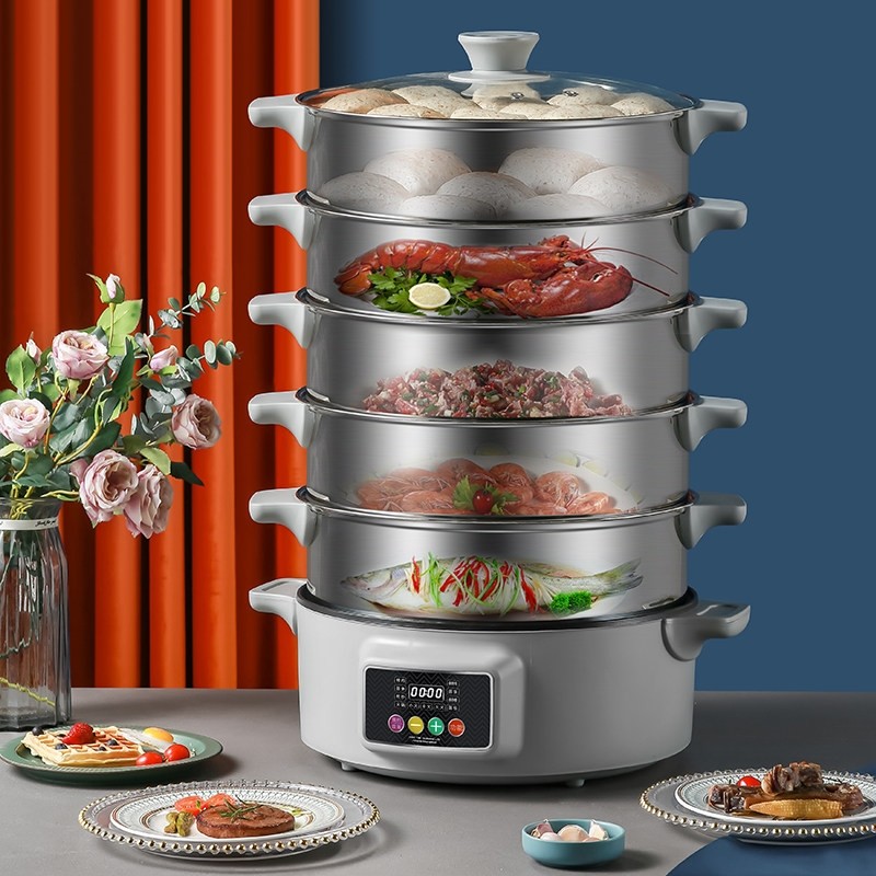 蒸锅家用多功能电蒸锅三层大容量煮蒸菜神器自动断电蒸笼蒸汽锅蒸,厨房电器,电蒸锅/台式电蒸箱/肠粉机,淘宝优惠券,粉丝福利购,淘宝优惠卷