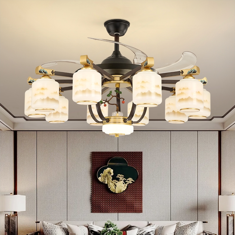 新中式客厅吊灯风扇灯隐形一体吊