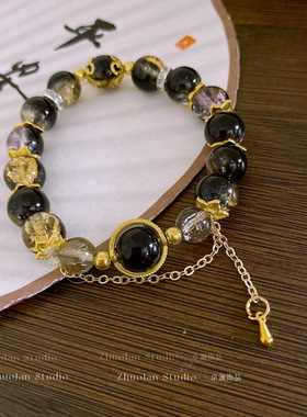 国潮黑色琉璃串珠手链时尚个性气质手串小众高级感轻奢手饰批发