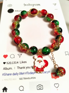 欧美跨境手链圣诞老人亚马逊热卖圣诞树雪人琉璃水晶节日手链批发