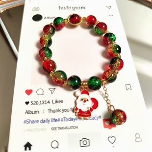 欧美跨境手链圣诞老人亚马逊热卖圣诞树雪人琉璃水晶节日手链批发