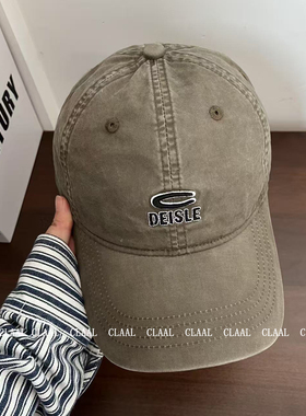 美式复古水洗棉豆绿色做旧棒球帽子女大头围显脸小户外鸭舌帽男潮