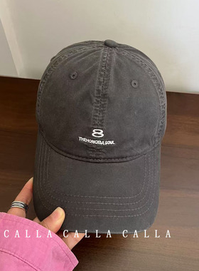 新款韩街头潮简约刺绣灰色小字母8棒球帽子宽檐显脸小男女鸭舌帽