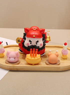 新中式钟馗财神小神仙家居桌面贡品供奉托盘办公室工位治愈小摆件