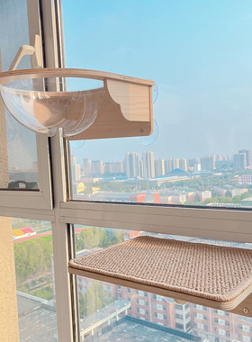 窗户吸盘猫吊床太空舱实木猫爬架玻璃窗飘窗免打孔墙壁式猫跳台