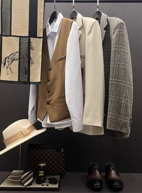 衣帽间男士衣服棕色西服外套样板房展厅衣柜软装饰品摆件轻奢组合