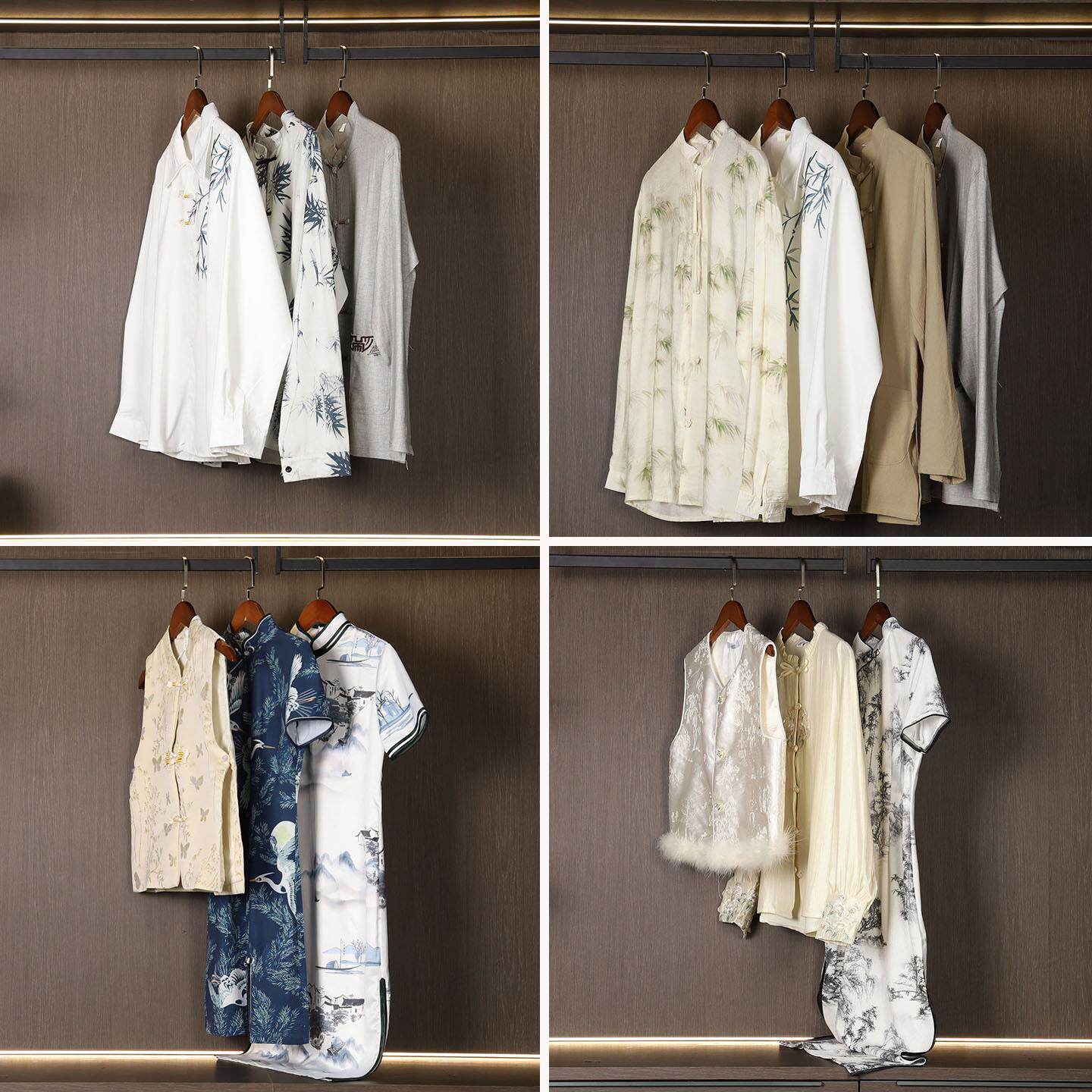 新中式样板间摆件衣帽间衣服女士旗袍男士唐装组合套装衣柜衣服