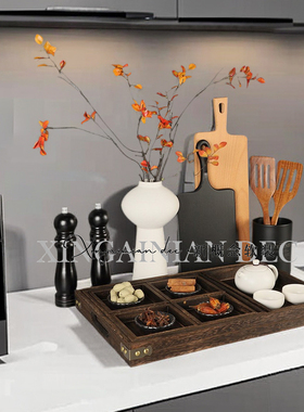 厨房样板间摆件新中式侘寂中古风餐边柜组合砧板展厅橱柜台面装饰