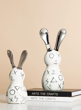 现代简约几何图案长耳兔陶瓷摆件样板间儿童房设计款创意家居饰品