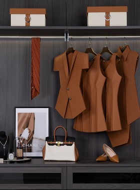 轻奢棕色衣帽间主卧衣柜装饰品摆件托盘包皮革收纳盒家居软装套装