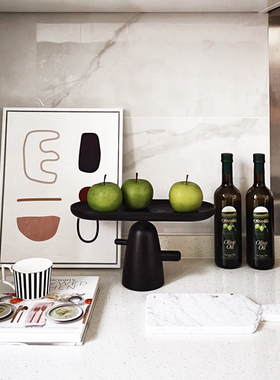 现代北欧样板间厨房组合摆件创意大理石托盘木制果盘软装饰品道具