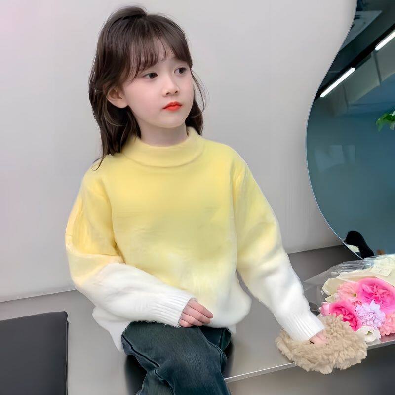 女童水貂绒毛衣2024秋冬款新款儿童渐变粉色针织衫外穿洋气打底衫