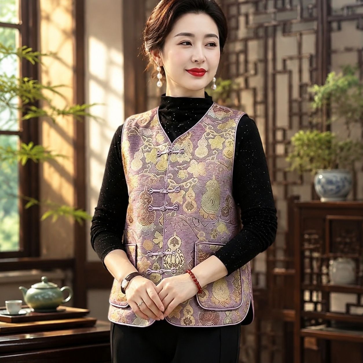 中老年女士国风马甲外套
