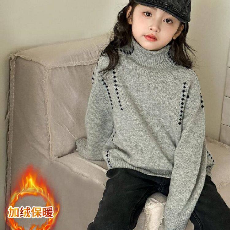 女童毛衣秋冬洋气儿童半高领内搭针织衫冬装中大童混纺打底衫爆款
