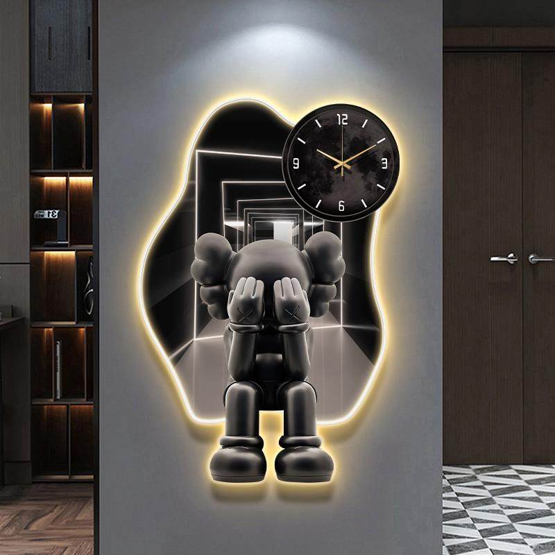 创意时钟表挂钟客厅玄关装饰画表挂墙2024新款轻奢挂画高档壁画灯