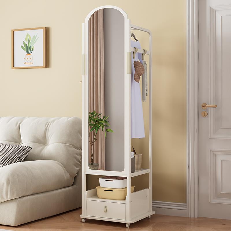 家用轻奢挂衣架穿衣镜一体卧室全身落地镜子储物旋转试衣镜衣帽架