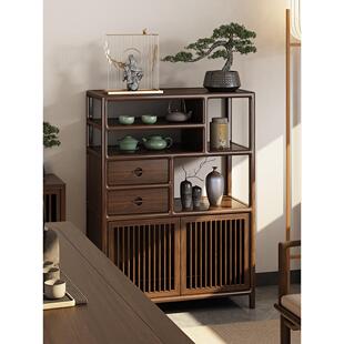 新中式博古架乌金木多宝阁置物架实木展示柜矮柜茶室边柜茶叶茶柜