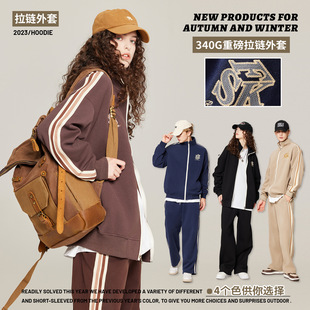 秋季 340G刺繡條紋休閑拉鏈夾克外套男寬松 RS男裝 一折專(zhuān)區(qū)