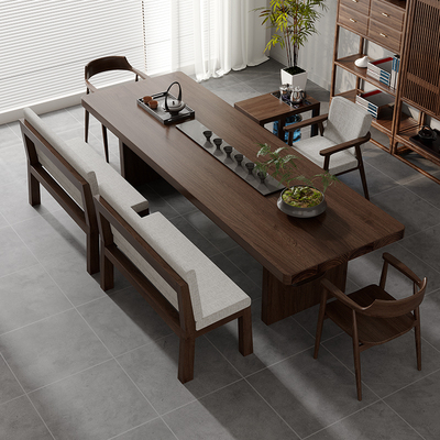 实木大板泡茶桌椅组合侘寂风