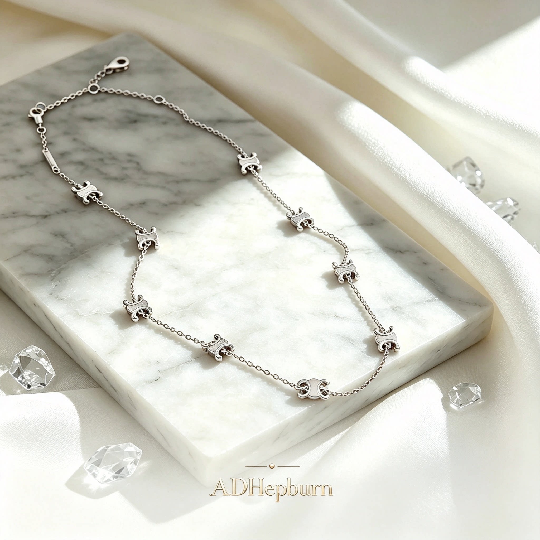 A.DHepburn法国【设计师】金色立体凯旋门九花女项链手链高级时尚