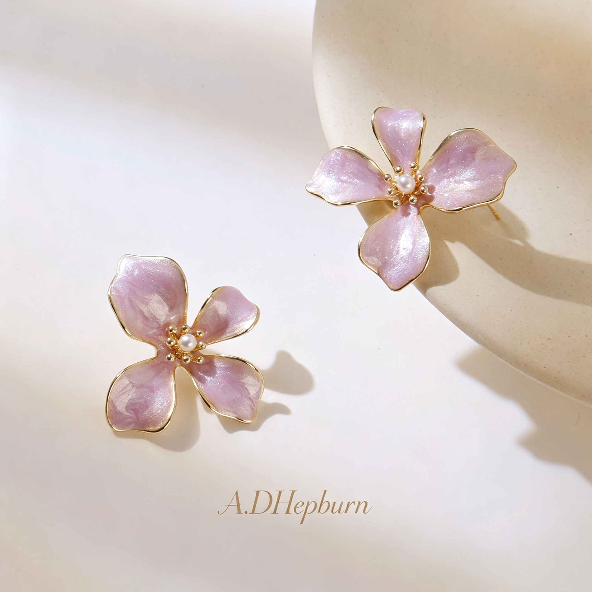 A.DHepburn紫色花朵大耳钉轻奢女
