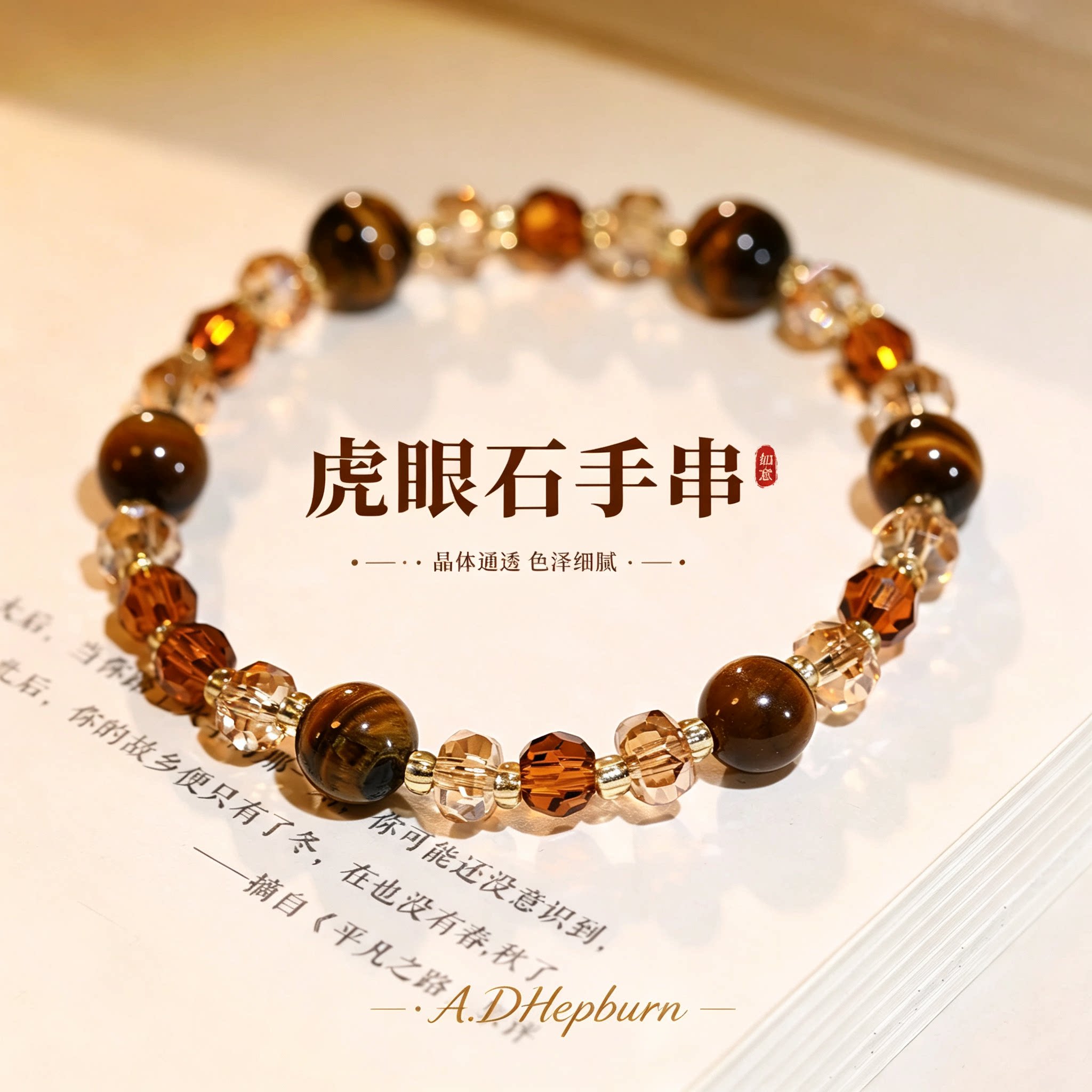 A.DHepburn虎眼石黄水晶手链轻奢