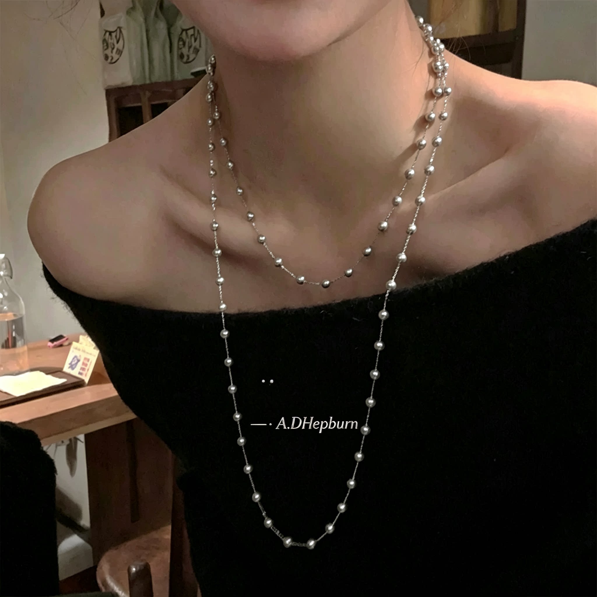 A.DHepburn水晶珍珠长款项链轻奢