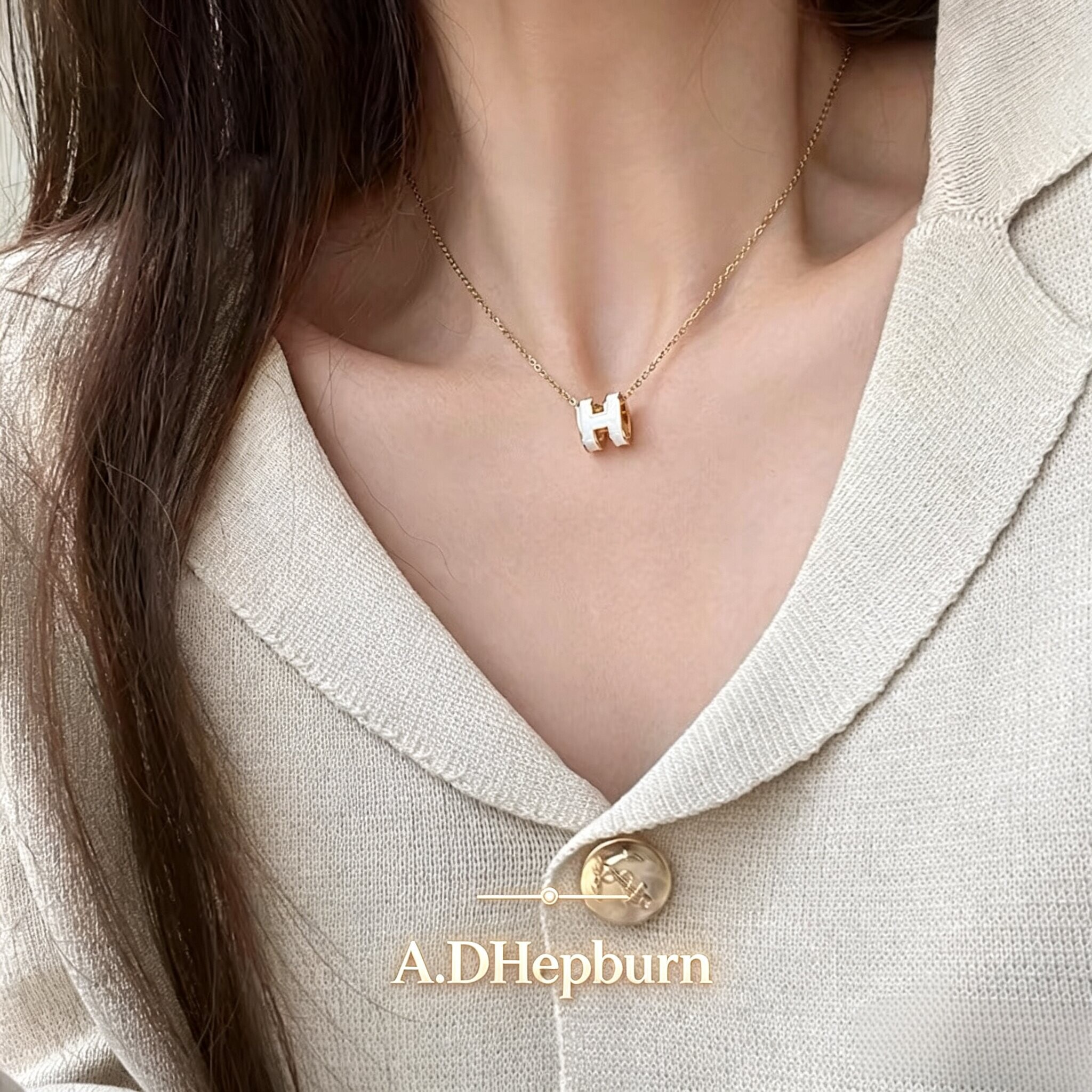 A.DHepburn不掉色金H字母项链女