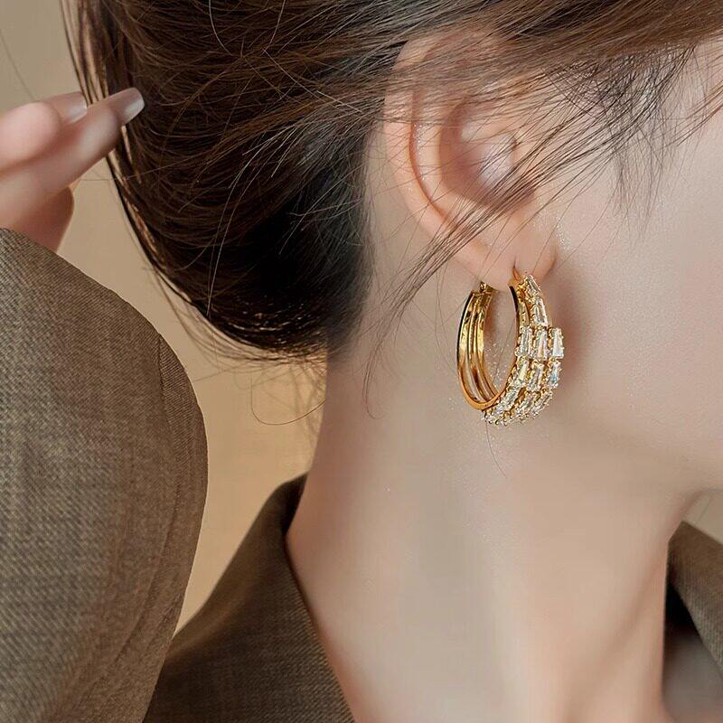 TinySylvie轻奢金色镶钻圆环耳环