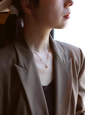 原创金色几何轻奢小众锁骨链女