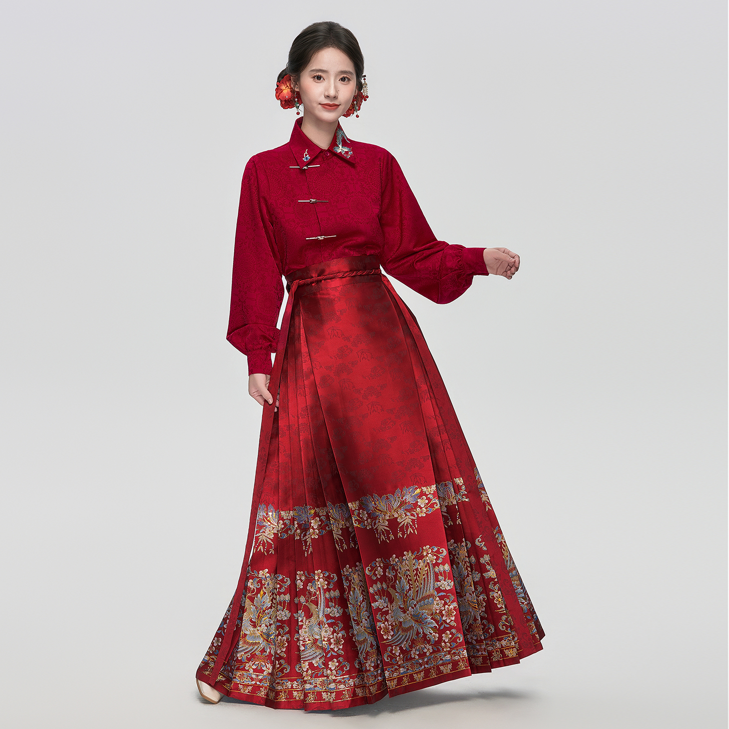 星河汉歌2025冬红色马面裙套装女