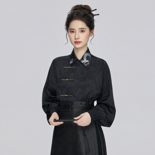 星河漢歌翠羽襯衣黑色新中式 女士襯衫 馬面裙上衣2025新款 國風長袖