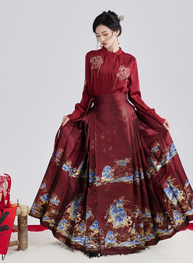 星河汉歌江山雪国风红色马面裙女新中式冬明制汉服改良日常