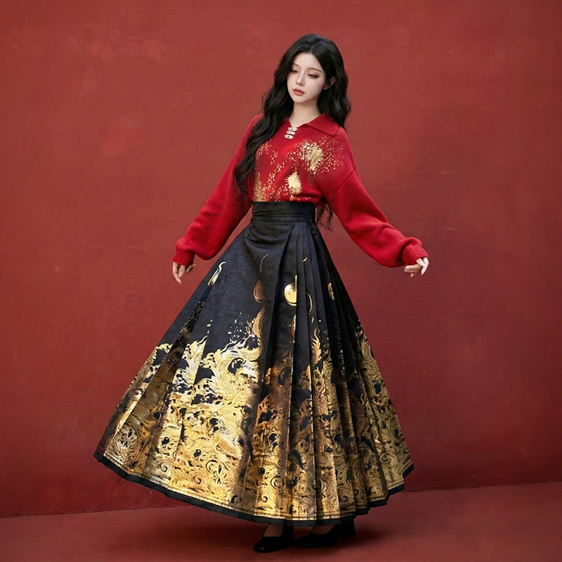 星河汉歌灼华新中式红色毛衣女明制马面裙上衣新年战袍2026新款,女装/女士精品,汉服上装,淘宝优惠券,粉丝福利购,淘宝优惠卷