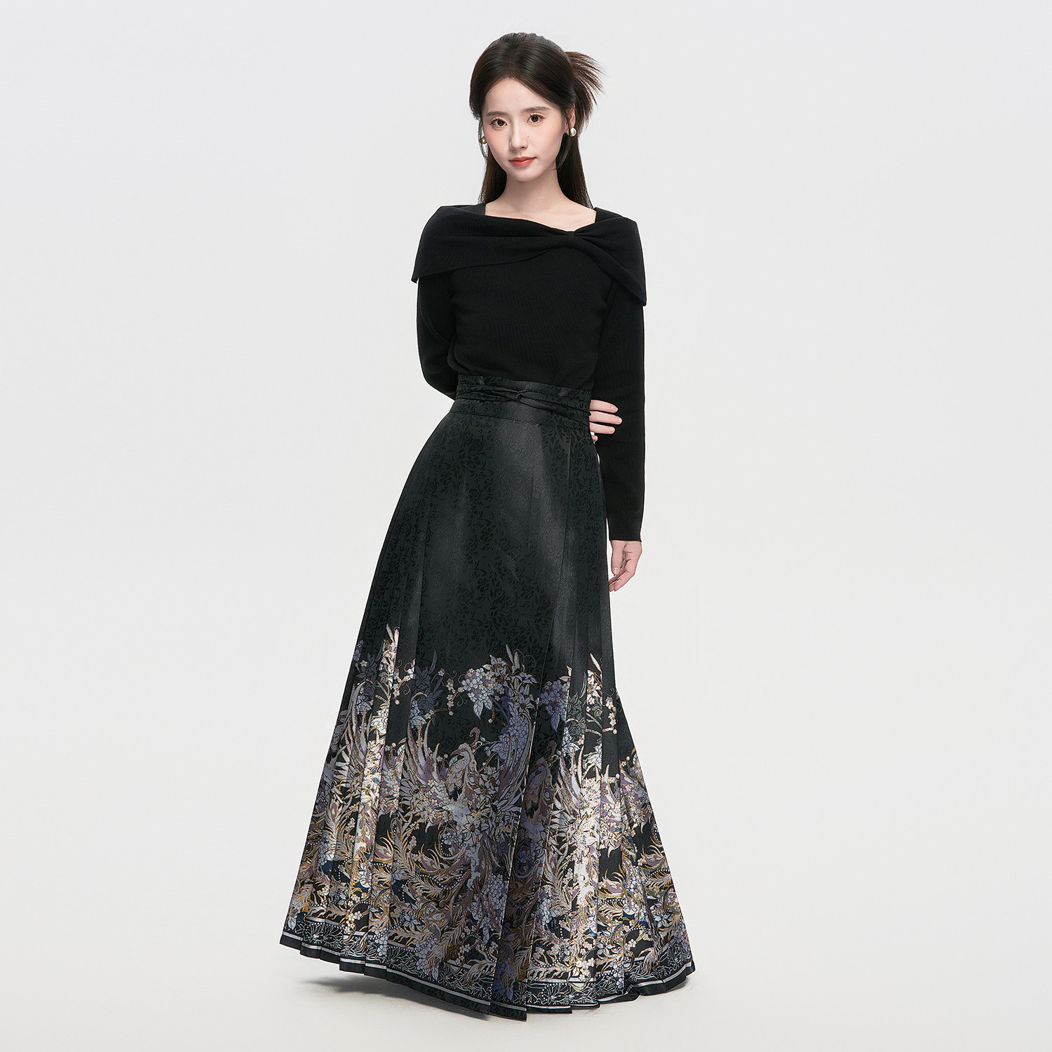 星河汉歌凤信紫黑色马面裙女套装一字肩上衣新中式冬明制汉服日常,女装/女士精品,汉服半身裙,淘宝优惠券,粉丝福利购,淘宝优惠卷