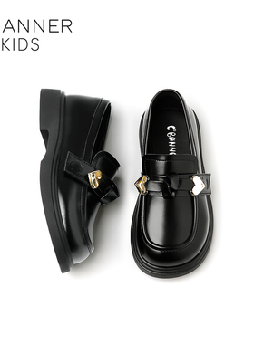 千百度童鞋儿童黑色小皮鞋2025春秋季新款女童单鞋女宝宝乐福鞋