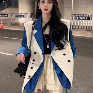网红气质套装女秋季不规则抽绳修身西装衬衫坎肩休闲马甲三件套潮