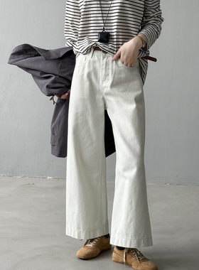 言双 复古高腰牛仔裤女 秋季韩版宽松百搭直筒长裤配腰带H9813