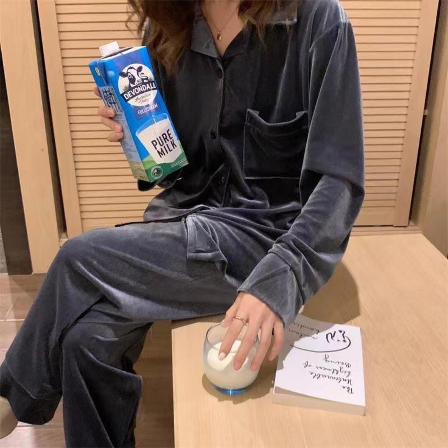 金丝绒加厚保暖睡衣女套装